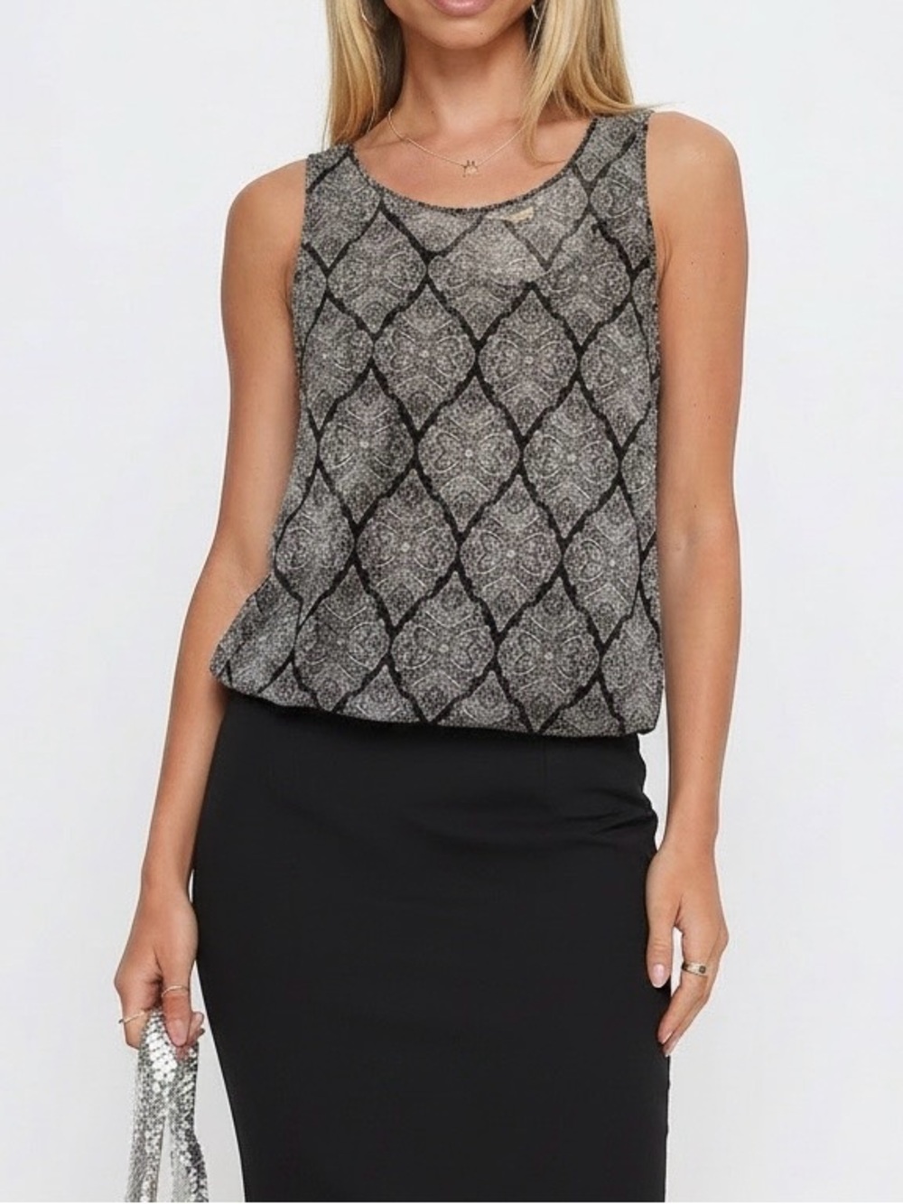 Faded Glory Black & Gray Patterned Sleeveless Blouse